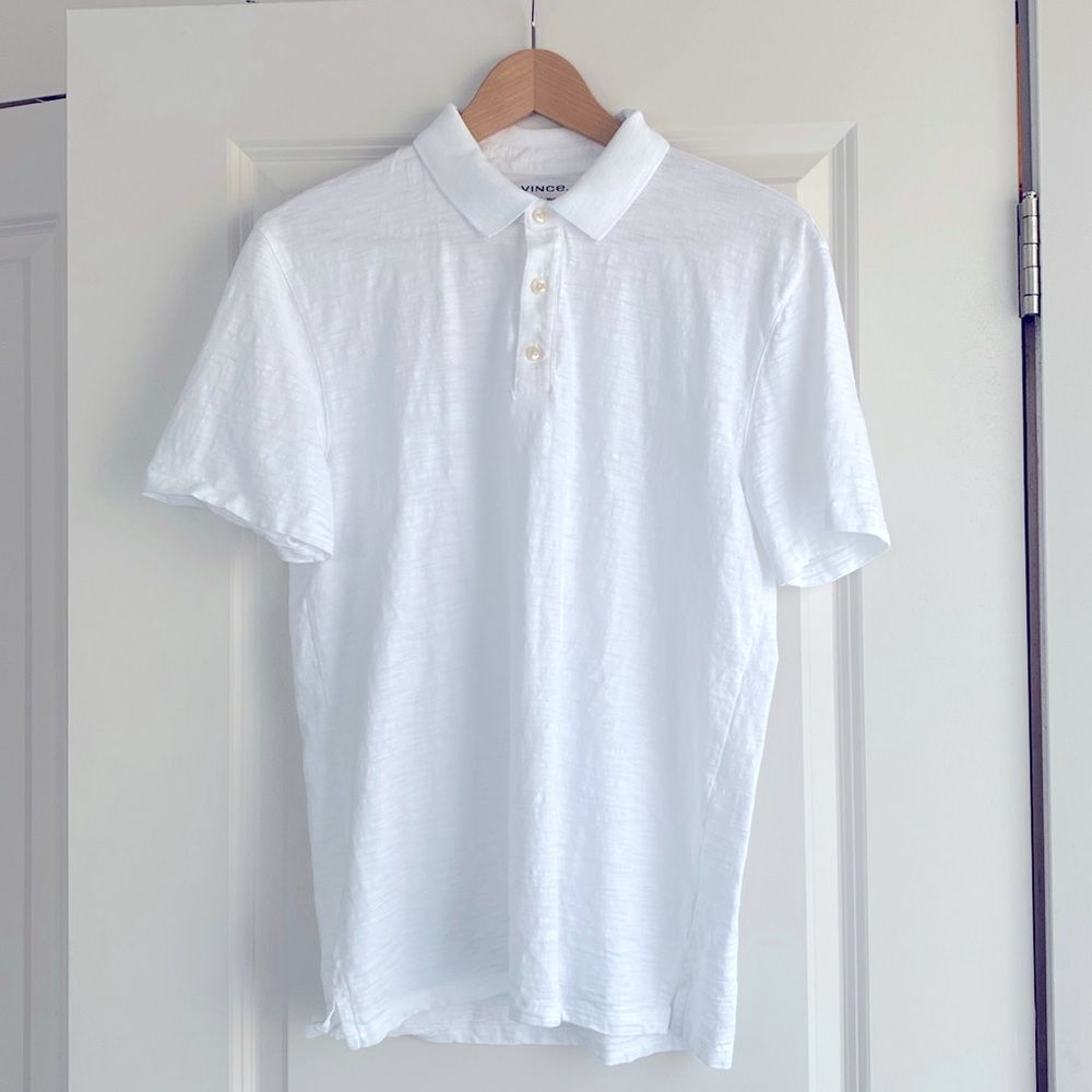 Vince White Polo Shirt sz M 100% Quality Cotton Preppy Vacation Business Casual